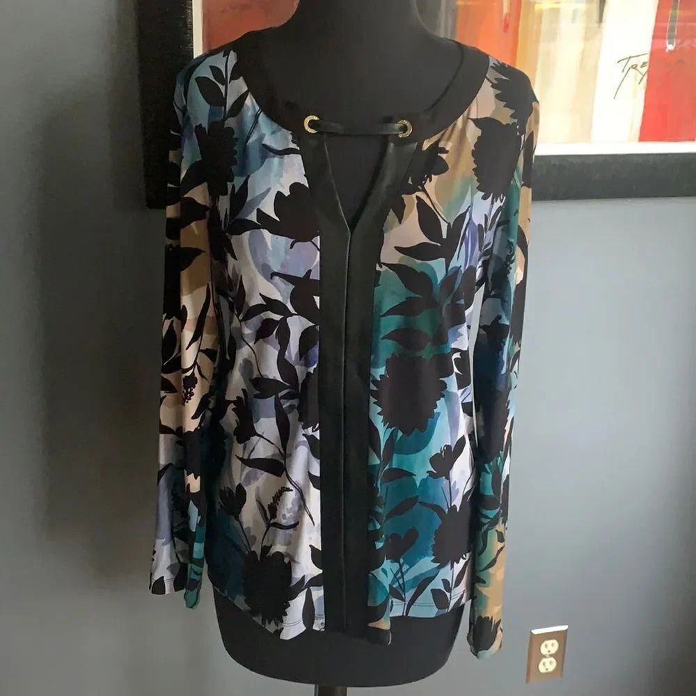 Calvin Klein foliage silhouette vegan leather top